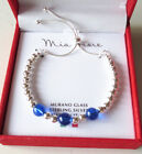 Mia Fiore Italy Sterling Silver 925 Blue Murano Glass Beads Adjustable Bracelet