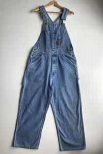 Salopette da falegname vintage da parete in denim leggero misura 32x32 gamba larga saggy made USA - Foto 1 di 9