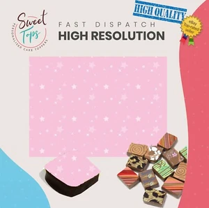 Chocolate Transfer Sheet (Pink Background / Star) Edible for Decorations A4 Size - Picture 1 of 4