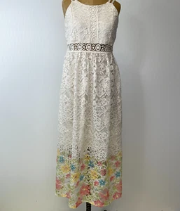 Bonnie Jean Dress Girl 16 Maxi Floral Lace Sheer Lined Back Tie Pastel Boho Core - Picture 1 of 22