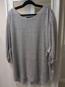 Adrienne Vittadini Linen Knit Top Women's Striped Lightweight Shirt Plus Sz 3X - Picture 1 of 13