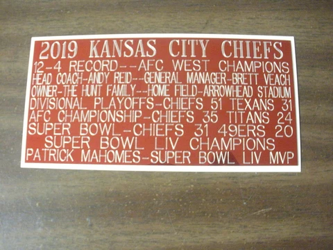 2019 KANSAS CITY CHIEFS (SB CHAMPS) 4X8 ENGRAVE NAMEPLATE FOR BALL/JERSEY CASE Cover