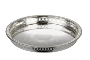 Serviertablett Silber rund 34 cm rund Servierplatte DekoSchale Deko Tablett - Bild 1 von 5