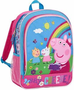  Peppa Pig Backpack 16" Rainbow Large Bag Say Cheese New