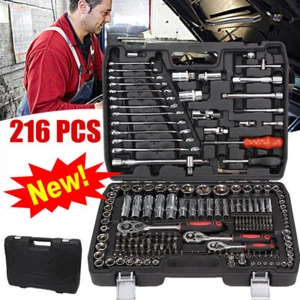 Professional 216 Pcs Socket Set 1/2" 3/8" 1/4" Ratchet Spanners Large Tool Kit - Picture 1 of 19