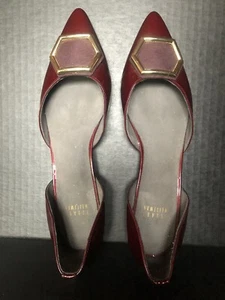 Stuart Weitzman Burgundy Patent Leather Flats With Notified Gold Buckle 9 N(AA) - Picture 1 of 5