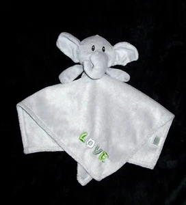 Cutie Pie Gray Green LOVE Embroidered Elephant Baby Blanket Rattle Security  - Picture 1 of 2