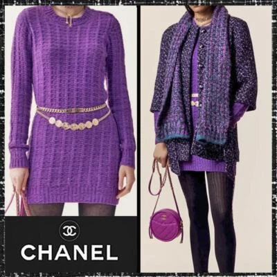 Новый с Ярлыками CHANEL 23B фиолетовый кабель вязаный свитер платье размер F 36/США 4 - Изображение 1 из 4