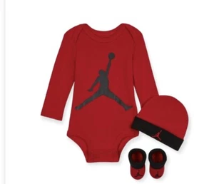 Nike 6-12 Mth Jordan Jumpman 3pc Box Set Newborn Baby Gift Bodysuit Booties - Picture 1 of 3