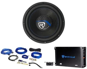 Rockville K5 W12K5S2 12" 1400w 2 Ohm Car Audio Subwoofer+Mono Amplifier+Amp Kit - Picture 1 of 12