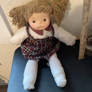 vintage Pumpkin Kid Doll girl, light brown hair, brown eyes plaid dress 18” a203 - Picture 1 of 11