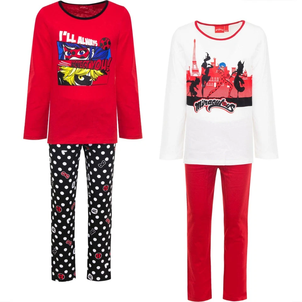 Miraculous Ladybug Pyjama Schlafanzug Mädchen Marienkäfer 100% Baumwolle HS2006