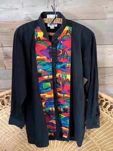 Camicia Moda Bianca Vintage Tg XL Western Grafica Pannelli Frontali Retro Rodeo Scuro - Foto 1 di 13