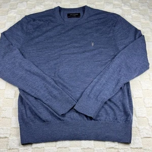 AllSaints Men's XL 100% Merino Wool Sweater Blue - Picture 1 of 8