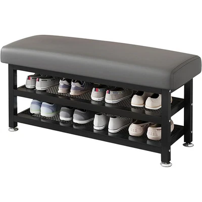 2-Tier Shoes Storage Cabinet Bench PU Leather Cover Shoe Rack Organizer Entryway - Image 1 of 4