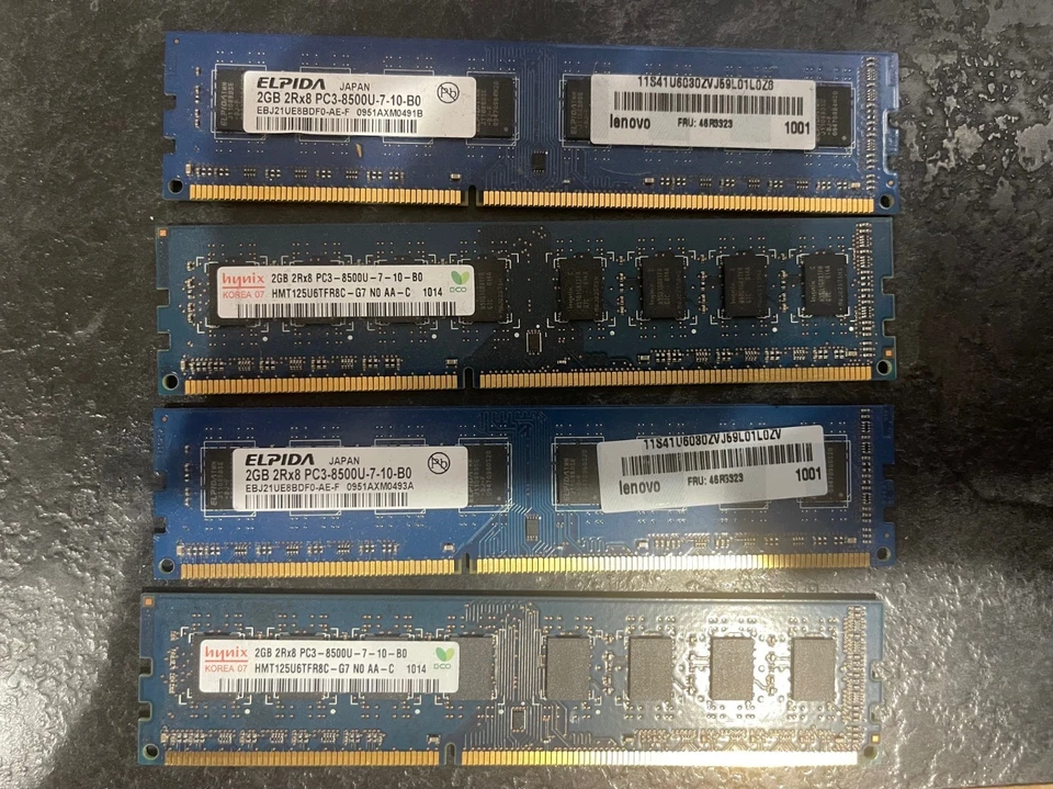 Elpida 2GB 2Rx8 PC3-8500U Non-ECC Computer Memory RAM | 8GB Total 4 RAM STICKS! - Image 1 of 1