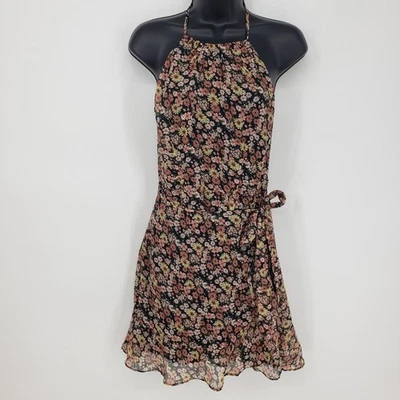 Mini Vestido Para Mujer Abercrombie Fitch Floral Halter Falda Envolvente Talla S Boho Negro Foto 1 de 4
