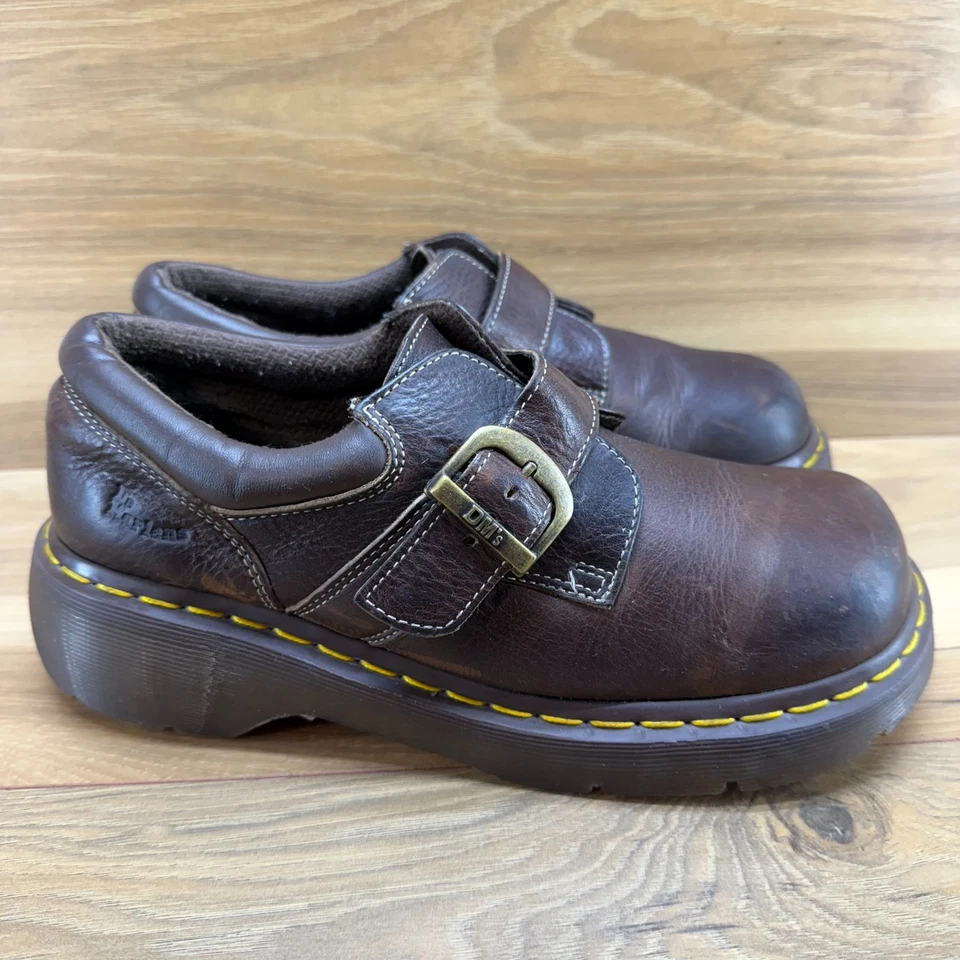 Zapatos gruesos de cuero marrón vintage Dr Martens Monk Strap para mujer 9 Y2K 3A78 Foto 1 de 4