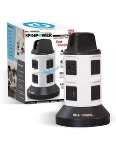 Bell + Howell 4-Outlets / 6 USB Spin Power Charging Dock NEW IN BOX - Photo 1 sur 3
