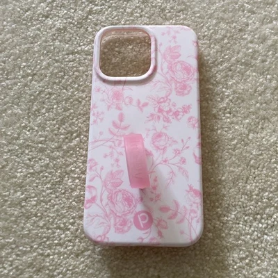 Rose Pattern Pink And White iPhone 15 Pro Max Case With Loopy - Image 1 of 4