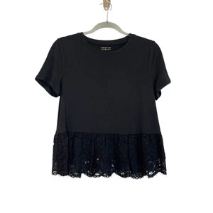 Kate Spade Broome Street Black Lace Tiered Peplum Short Sleeve Blouse Size S  - Bild 1 von 6