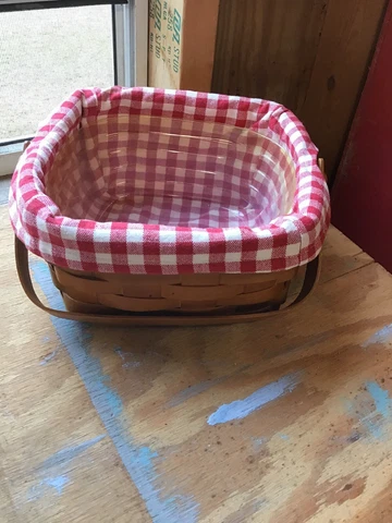 Canadian Maple Basket Heritage Mint Red Gingham Liner Plastic Insert  Handle 8x8 Cover