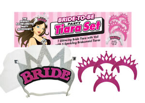 Bride to Be Tiara Set Pink & Silver 5pk Bridal Bachellorette Party Night Glitter
