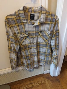 RVCA Shirt Flannel Mens Large Yellow Plaid Button Up Long Sleeve Cotton - Picture 1 of 4