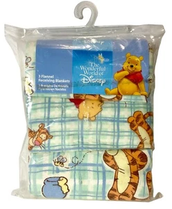 3-Vintage Wonderful World Of Disney Winnie the Pooh Receiving Flannel Blankets - Picture 1 of 2
