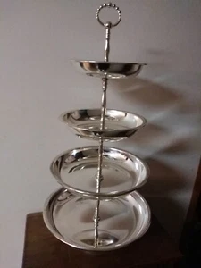 Vintage Godinger Strand of Pearls 4 Tier Silver Plated Server Tray Decorative✅ - Picture 1 of 24