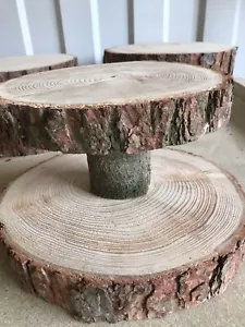 Zweistufiger rustikaler Block Hochzeitstorte/Tasse Kuchenständer, Mittelstück 15 Zoll Basis - Bild 1 von 9