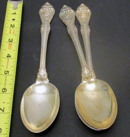 vtg  3 GORHAM KING EDWARD STERLING Silver Serving Spoons NO Monograms Cover