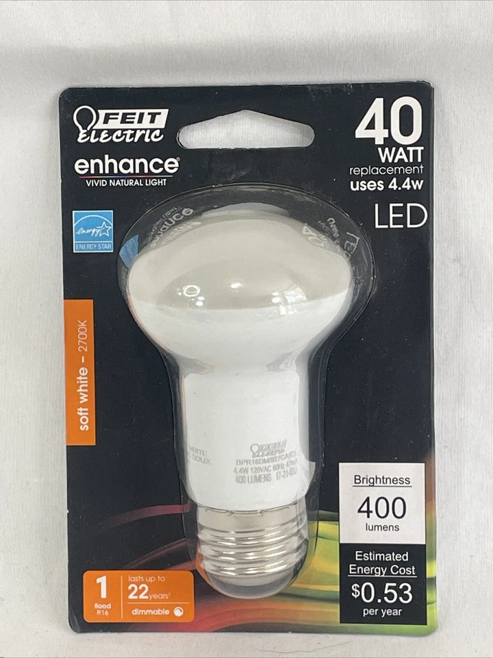 NEW Feit Electric Enhance 40W Dimmable R16 Flood LED Bulb E26 Soft White 2700K - Image 1 of 1