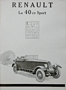 PUBLICITÉ DE PRESSE 1925 AUTOMOBILES RENAULT LA 40 CV SPORT - Picture 1 of 1