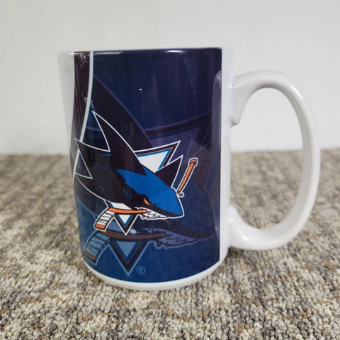 San Jose Sharks NHL Hockey Muf Coffee Cup White & Teal Logo Ceramic - Rare Cover