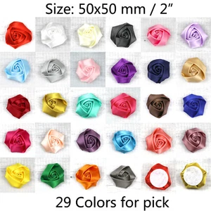 5/100Pcs 2" Large Rose Satin Ribbon Flowers Wedding Appliques Sewing DIY Craft - Picture 1 of 41