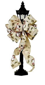10” WIDE SNOWMAN MERRY CHRISTMAS BOW-FOR DECORATION, GIFT, WREATH, LANTERN - Picture 1 of 2