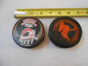 SET 2 NORFOLK ADMIRALS AHL INGLASCO COLLECTORS OFFICIAL HOCKEY PUCK NHL FORD - Picture 1 of 4