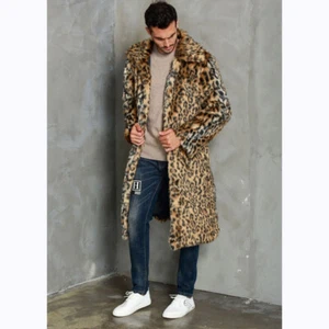 Men's Faux Mink Fur Jacket Leopard Print Occident Outwear Parkas Trench Coat New - Picture 1 of 11
