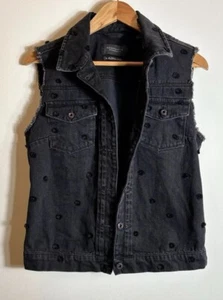 Maison Scotch Women's Size 2 Lazy Daisy Black Denim Vest Amsterdams Blauw - Picture 1 of 12