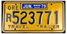 Oregon 1979 TRAVEL TRAILER License Plate R523771 - Very Nice!