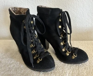 Luichiny Anna May 7M Suede Lug Sole Lace Up Combat Stacked Heel Ankle Booties - Picture 1 of 16