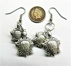 Native Style Double Turtle Bead Earrings W4 1 Pair Trading Post rendezvous - Picture 1 of 1