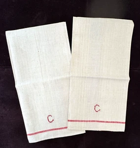 2 Vintage Linen Hand Towels "Glass Cloth" with "C" Monogram A562 - Picture 1 of 5