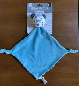 Petit Collage Organic Blankie Blue Turquoise Gray Velour Bear  9" x 9" New - Picture 1 of 8