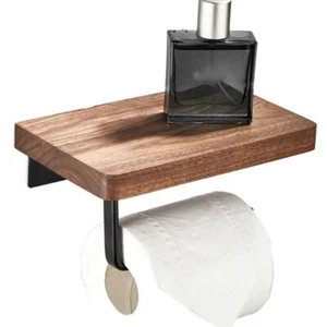 Natural Walnut Wooden Toilet Tissue Roll Holders Towel Roll Shelf Bathroom - Picture 1 of 12