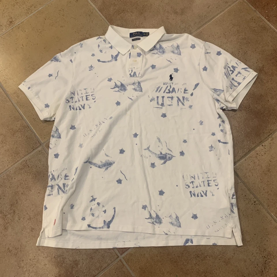 Camisa Polo Ralph Lauren Hombres XXL 2XL AOP Personalizada Calce Ajustado Manga Corta Foto 1 de 4
