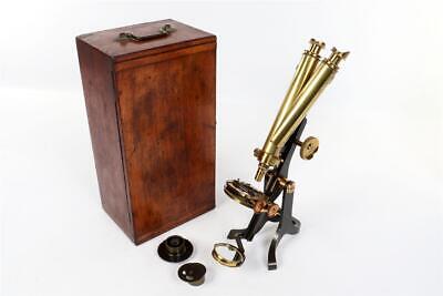 Vintage Charles Collins Binocular Brass Microscope With Case C1890  #3289 • 62£