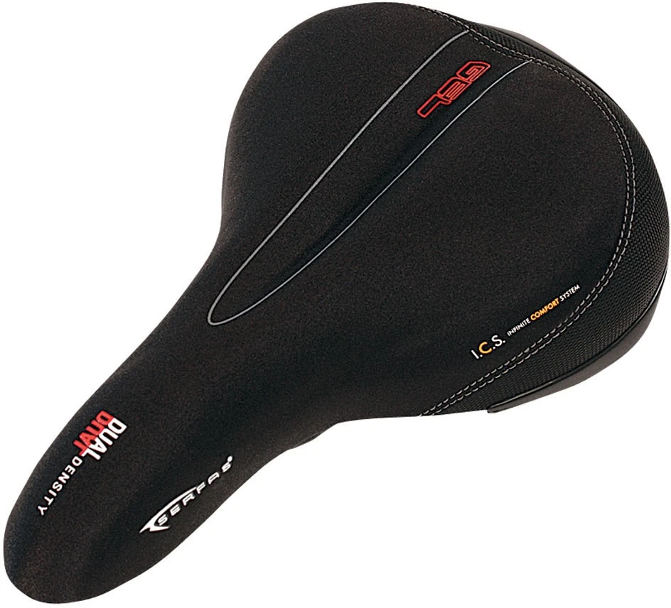 Sillín para hombre Serfas DDM-200 doble densidad: 279 mm x 171 mm, 565 g, rieles estándar, negro Foto 1 de 1