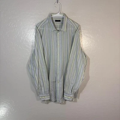Canali Sportswear рубашка мужская 2XL синий зеленый полоски длинным рукавом платье хлопок - Изображение 1 из 4